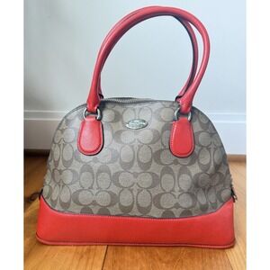 Coach Orange Signature Coated Canvas and Leather Cora Dome Satchel
